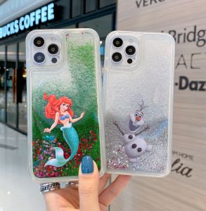 Quicksand Cute Cartoon Olaf Shockproof Phone Case for iPhone 16ProMax 12ProMax 14ProMax 15ProMax 13ProMax  Mermaid Ariel Princess Phone Cover for iPhone 16 15 Plus 14 12 mini 7 8 SE234 XR XS 11 13 Phone Shell for iPhone 16Pro 15Pro 14Pro 13Pro 12Pro