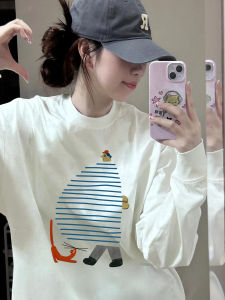 เสื้อยืดแขนยาวผู้หญิงไซส์ใหญ่ผ้าฝ้ายแท้ เสื้อเชิ้ตคอตตอนสไตล์เกาหลีหลวมๆ สบายๆ เสื้อชั้นในแฟชั่นฤดูใบไม้ร่วง