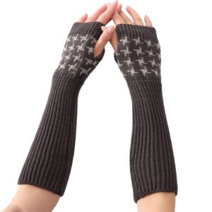 Qiandongge G 10 Jacquard Knitted Wool Womens Half Finger Gloves Mid Long Sleeves Autumn Winter Warm Comfortable Fashionable