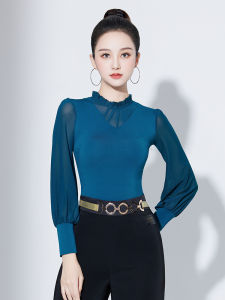 Latin Dance Practice Suit Womens Long Sleeve Mesh Dance Costume Samba Rumba Cha Cha Folk Dance Top New Style Fitness Sportswear