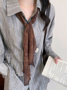 Retro Long Scarf Womens Fashionable Necktie Walnut Flower Silk Ribbon Autumn Winter New Style Decorative Accessory for Youth