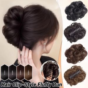 Women Hairpiece Wig Claw Clip -Style Fluffy Bun Natural Curly Hair Extension Ponytail Updo Hairpiece Hair Accessories