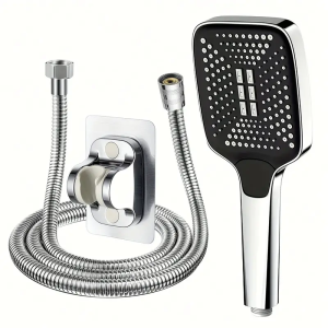 Square Button Adjustable Shower Head Silver Booster Shower Head Thickened Water Outlet Shower Head Set