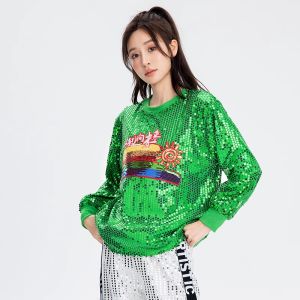 New Square Dance Top Mens and Womens Adult Set Jazz Dance Dress Cheerleading Modern Dance Glitter Performance Top