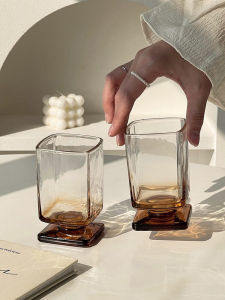 Retro Design Glass Cup for Home Use Cocktail Whiskey Beverage Small Niche Design Sense High Aesthetic Value Square Glass Cup