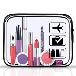 Black Transparent Travel Cosmetic Bag Fashion Waterproof PVC Toiletry Bag New Makeup Storage Bag Portable Clear Zipper Wash Bag