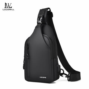 LouisWill Mens Shoulder Bag Waterproof Oxford Cross Body Chest Bags Double Layer Zipper Bag High-Capacity Messenger Bag Male Waist Fanny Pack Bag Travel Phone Pouch Fashion Chest Bag