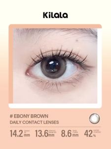 Kilala 10pcs Daily Disposable Color Contact Lenses Cosmetic Color Contact Lenses with Power 42% 14.2mm Ebony Brown/Rabbit Pink Brown
