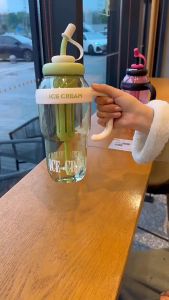 1400ML Water Cup Outdoor Straw Cup Large Capacity Flower Teacup Plastic Pot Belly Cup With Handle Large Kettle Ice Bully Cup