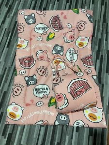 ที่นอนอนุบาล มีหมอนในตัว แบบสายสะพายสีไม่ตก เนื้อผ้า cotton