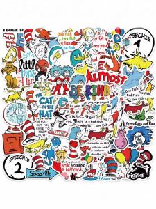 Dr. Seuss Motivational English Cartoon Stickers 50 Pieces Notebook Helmet Picture Frame Desktop Insulated Mug Skateboard Tablet DIY Waterproof Stickers