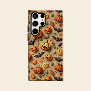 Pumpkin Bat Print Luxury Fashion Full Lens Protective Case for Samsung Galaxy S26 S25 S24 A56 A36 Plus Ultra
