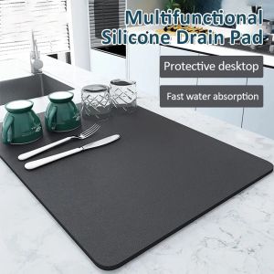 Kitchen Dish Drying Mat Super Absorbent Anti-slip Coffee Mat Drainning Mat Sink Heat Quick Dry Waterproof Oilproof Hide Stain Rubber Backed Placemats Coasters Diatomite Mat Bathroom Splash Soft Anti Mold Cushion Drain Mat Bar Cup Protective Pad