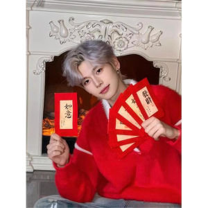 Red Knitted Sweater Mens Autumn Winter V-neck Knitwear Festive Casual Loose Fit Long Sleeve Polyester Fiber Youth Fashion