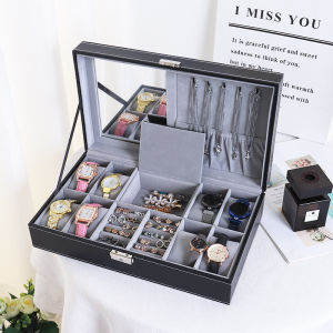 Dust-Proof 2/3/4/5/6/8/9/10/12/20 Positions PU Leather Transparent Window Jewelry Storage Box Business Jewelry Packaging Box