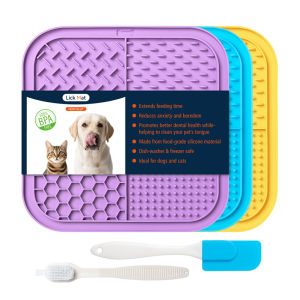 LMETJMA | LMETJMA Lick Mat for Dogs and Cats Silicone Licking Mat with Suction Cups for Anxiety Relief Square Dog Slow Feeder Lick Pat