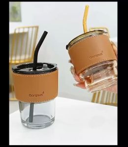 Coffee cup creative high-value portable bamboo cup with lid straw glass water cup ins wind cup