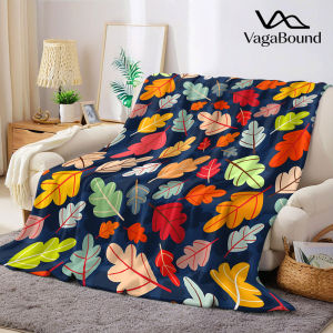 Navy Autumn Oak Leaf Ditsy Flannel Blanket Warm Soft Halloween Christmas Decorative Couch Warm Cozy All-Season Gift