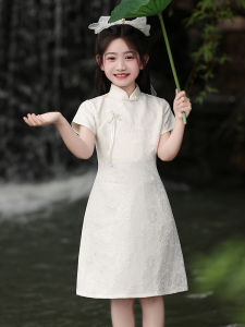 New 2024 Summer Childrens Cheongsam Performance Dress Folk Art Exam Clothing Retro Republic of China Childrens Show Dress