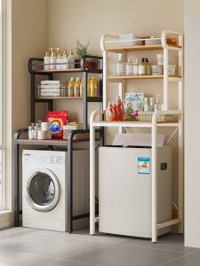 ตู้เก็บของแบบตั้งสำหรับเครื่องซักผ้า ชั้นวางของหลายชั้น บันได ที่เปิดด้านบน สำหรับบ้าน วัสดุเหล็ก ดีไซน์เรียบง่ายและทันสมัย