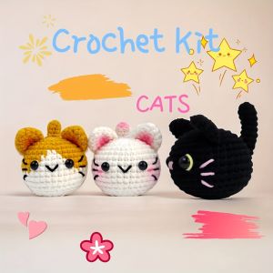 3pcs Cat Amigurumi Crochet Kit for Beginner Step-by-Step Video Tutorial Included - Craft Kit for Beginners - DIY Crochet Cats