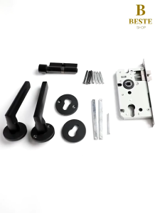 Modern Aluminum Mute Door Lock Lever Type Door Knob Doorknob Lock set for Main door Door handle for Bedroom Wood Doors Door Locks Inside Safety Black door knob set Original lock for door lock set