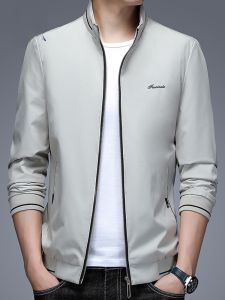 ROMON | Lormen Mens Stand Collar Jacket Short Casual Style Windproof Spring Autumn New Business Coat Polyester Fiber Long Sleeve Zipper