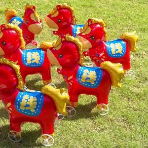 SW 1pc New 4D Cartoon Foil Balloons Elephant Stand Walking Balloon With Wheel For Kids Birthday Party Decoration Baby Shower