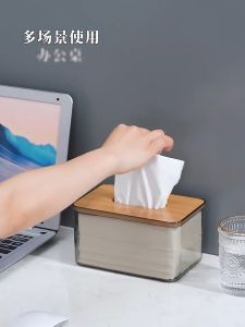 【Woody】Wooden Bamboo Tissue Box Storage Napkin Tissue Paper Holder Living Room Dresser Study Desk Tisu Box Transparent