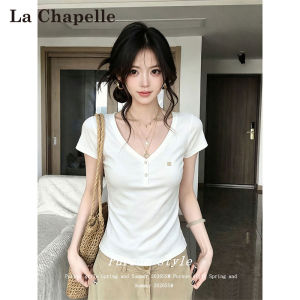 La Chapelle | American Style White V-Neck Short Sleeve T-Shirt