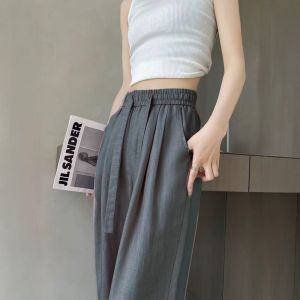 Quần Ống Rộng Bằng Vải Lanh Cotton Ice Silk Dành Cho Nữ Mùa Hè Mỏng Dáng Rộng Chống Nắng Vải Lanh Quần Thường Ngày Phong Cách Hàn Quốc