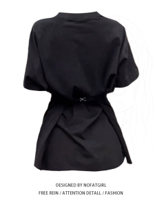 เสื้อยืดแขนสั้นสีดำเข้ารูปไซส์ใหญ่สำหรับผู้หญิง ทรงเข้ารูป เอวเข้ารูป แขนสั้น เสื้อผ้าทำงานสไตล์ลำลอง