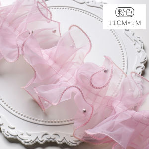 Zhuocai Satin Ruy Băng Ren Edge Snow纱 Hoa Nghệ Thuật Bao Bì Ngọc Trai Sáng Trắng Ruy Băng Bouquet Khăn Choàng Phụ Kiện Tóc