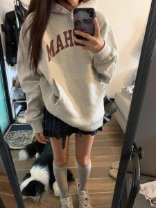 American Retro Hiphop Sweatshirt Women Spring Autumn Loose Korean Style Lazy Hat Thin Trendy Outerwear Comfortable Cotton