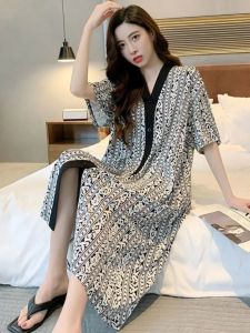 Fat Girl 150.00kg Plus Size Short Sleeve Night Dress Womens Summer Mid Length Long Length Classy Stylish Niche Style Casual Homewear