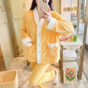 Pajamas Womens Coral Fleece Winter Heattech Thickened Set Cartoon Cute K-style Flannel Womens High-End Homewear