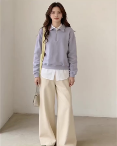 Korean Style Fashion Solid Color Knit Sweater Women Ladies Versatile Plain Color Zipper Sweater