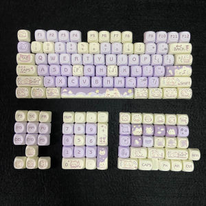 Purple Taro Kitty Keycaps for Mechanical Keyboard Cute MOA Profile PBT Keycap Custom DIY Gaming Work Office Keyboard