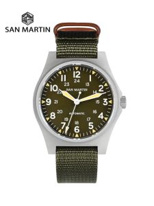 San Martin Pilot Watch 38mm NH35 Retro Military Automatic Mechanical Wristwatch Bead Blasted Case Waterproof 100m SN0137