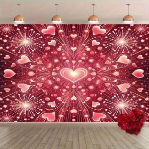 VIKAMA Love Fireworks Tapestry Pink Heart Fireworks Living Room Background Wall Couple Proposal Party Room Decoration