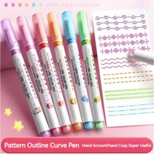 6Pcs/Set Kawaii Flower Line Shape Highlighter Pen Roller Tip Curve Liner Marker Kawaii Korean Stationery School Office Supplies