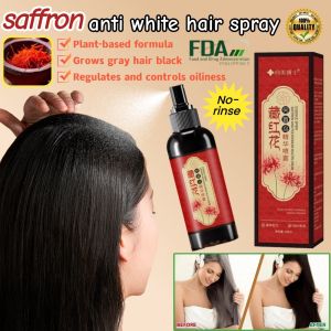 Saffron Hair Blackening Spray Original Herbal Essence Spray From White to Black No-rinse Spray Anti White Hair Polygonum Multiflorum Black Hair Liquid Nourishing Scalp Follicle Hair Care Hair Nourishment Liquid Anti-hair Loss Oil Control