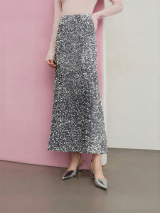 D-PLAY | Gray Half Long Skirt Glitter Dress Winter