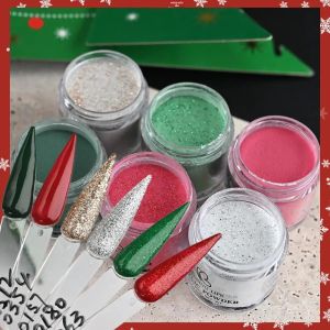 ผงอะคริลิคแต่งเล็บธีมคริสต์มาส 6 ชิ้น สีแดง เขียว ทอง เงิน ผงโพลิเมอร์สำหรับต่อเล็บ แบบจุ่ม แบบแกะสลัก