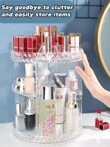 UUOY 360 Rotating Makeup Organizer Perfume Organizer with 4 Adjustable Layer Acrylic Cosmetic Storage Display Case