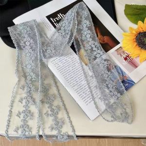 ผ้าพันคอไหมลายลูกไม้สีดำสไตล์เกาหลีสำหรับผู้หญิง ผ้าพันคอแบบยาว ผ้าคลุมศีรษะ กระเป๋าคาดเอว ตกแต่งฤดูใบไม้ผลิและฤดูร้อน