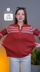 🔥ขายดีChanan☘️ เสื้อสเวตเตอร์คอโปโล ลายริ้ว เนื้อไม่บาง ใส่ชิลๆได้บ่อย ดีไซน์คลาสสิก 4สี ( อก30-48 นิ้ว ) รุ่น CN68
