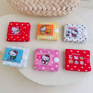 Takara Tomy | Anime Hello Kitty Fabric Data Cable Storage Clip KT Cat Handmade KT Data Cable Charging Cable Storage Card Holder Birthday Gifts