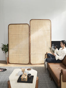 Japanese-Style Solid Wood Rattan Screen Restaurant Tea Room Entrance Partition Accordion Partition Silent Style Home Retro Movable Seat Screen