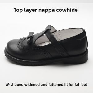 koraro no hana | New Girls Black Genuine Leather Soft Bottom School Dress Shoes